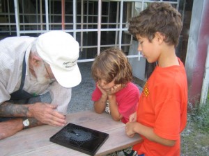 Showing a web to some young visitors